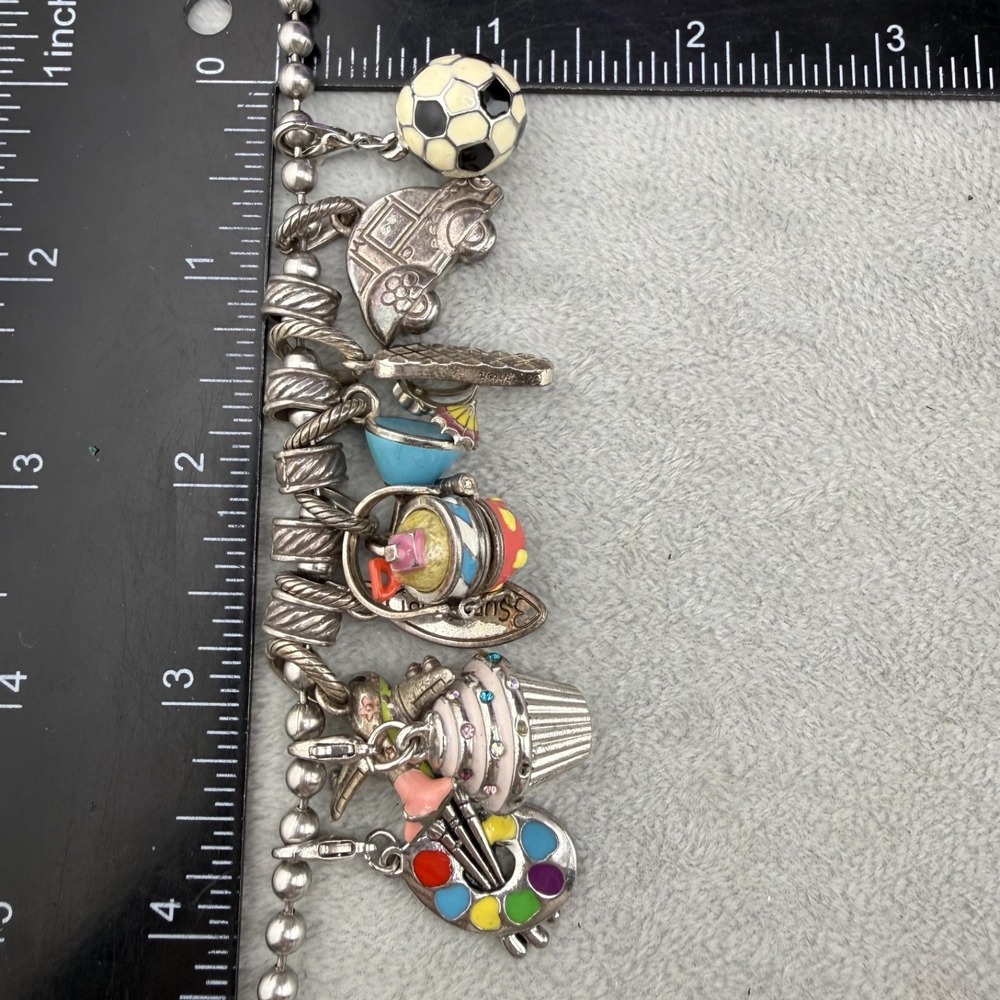 Vintage Brighton Charm Bracelet Silver Tone Summer Theme Enamel Beach 7.5" - Picture 7 of 12